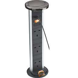 Knightsbridge  13A 3-Gang SP Switched Pop-up Socket + 4.0A 2-Outlet Type A & C USB Charger Black Nickel
