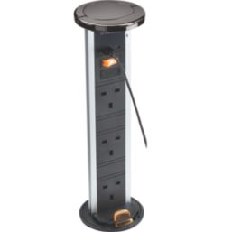 Knightsbridge  13A 3-Gang SP Switched Pop-up Socket + 4.0A 18W 2-Outlet Type A & C USB Charger Black Nickel