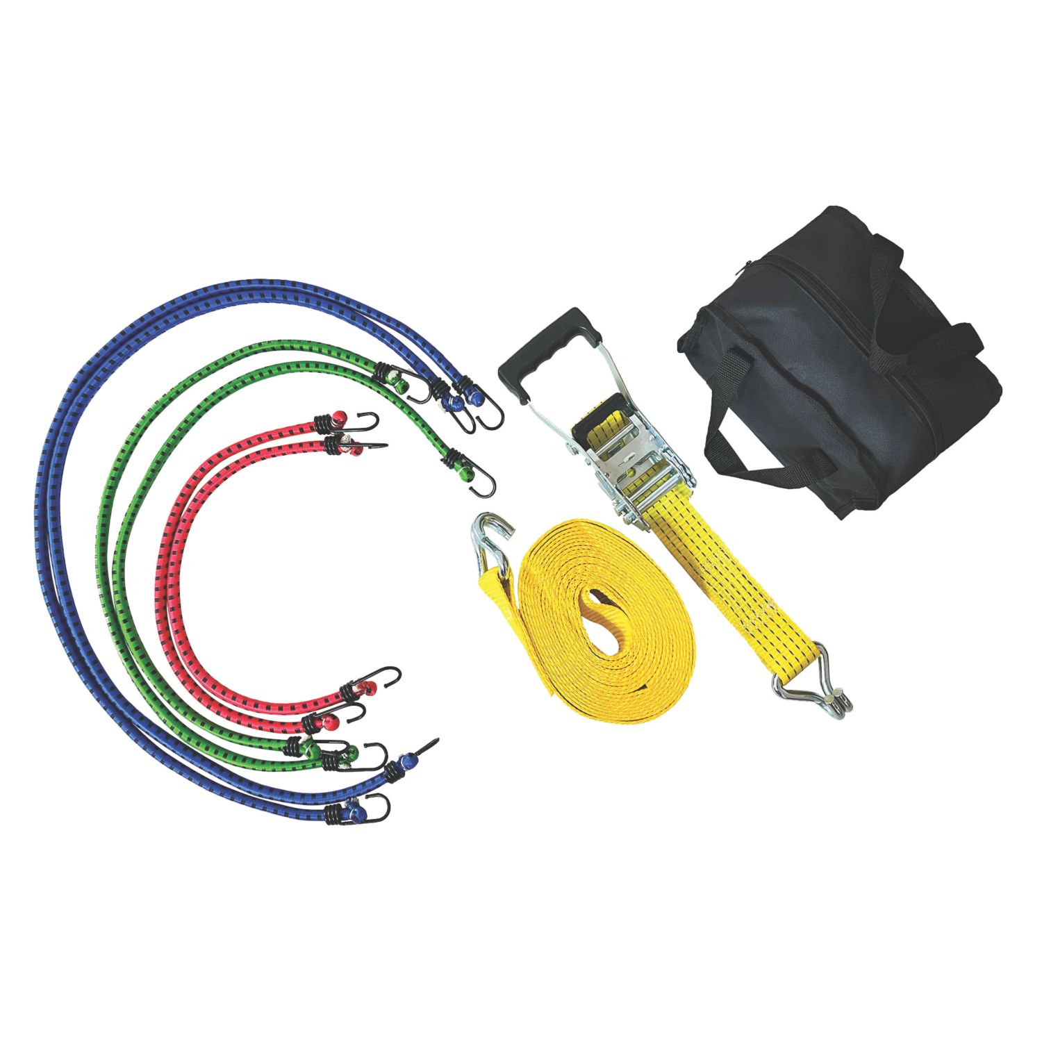Smith & Locke Bungee & Ratchet Tie-Down Set with J-Hooks 7 Pieces (340XT)