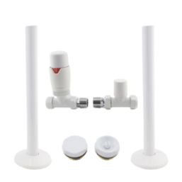 ETAL Danva 15mm x 1/2" Matt White Straight & L/S Modern Thermostatic Radiator Valve & Lockshield