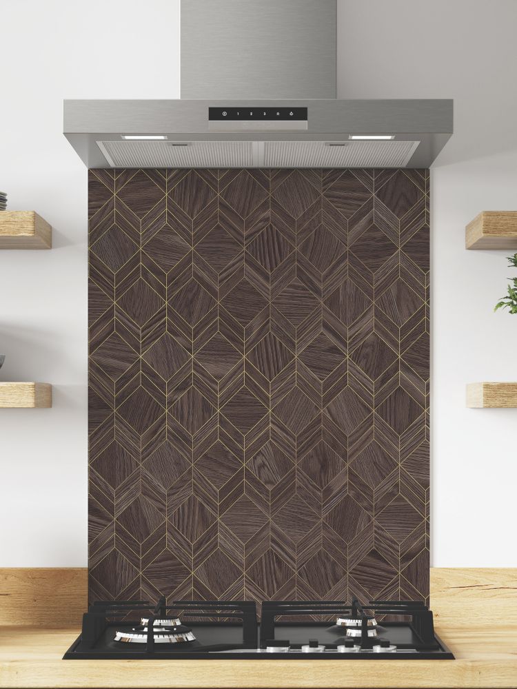 Wilsonart Parquet Walnut Brown / Gold Hob Splashback 600mm x 800mm x 4mm