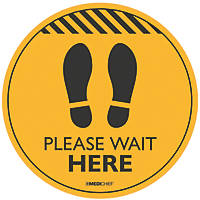 Medichief "Please Wait Here" Floor Sticker Yellow 300 x 300mm 5 Pack