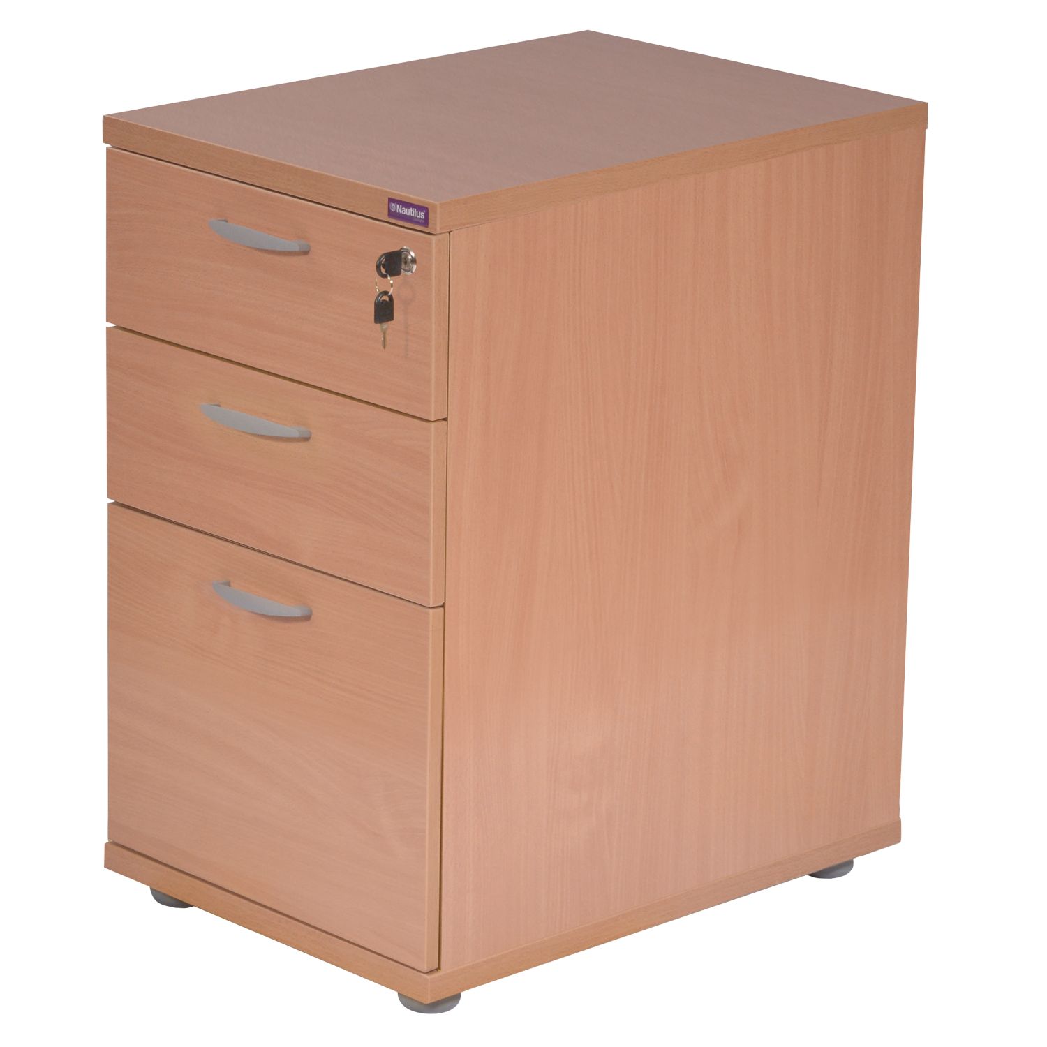Nautilus Designs Aspire 3-Drawer Desk High Pedestal Beech 430mm x 800mm x 730mm (341PK)