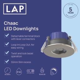 LAP Chaac Fixed  Fire Rated LED Downlights Brushed Nickel 5.5W 600lm 10 Pack