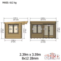 Shire Danbury office 12' x 8' (Nominal) Pent Timber Log Cabin