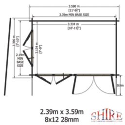 Shire Danbury office 12' x 8' (Nominal) Pent Timber Log Cabin