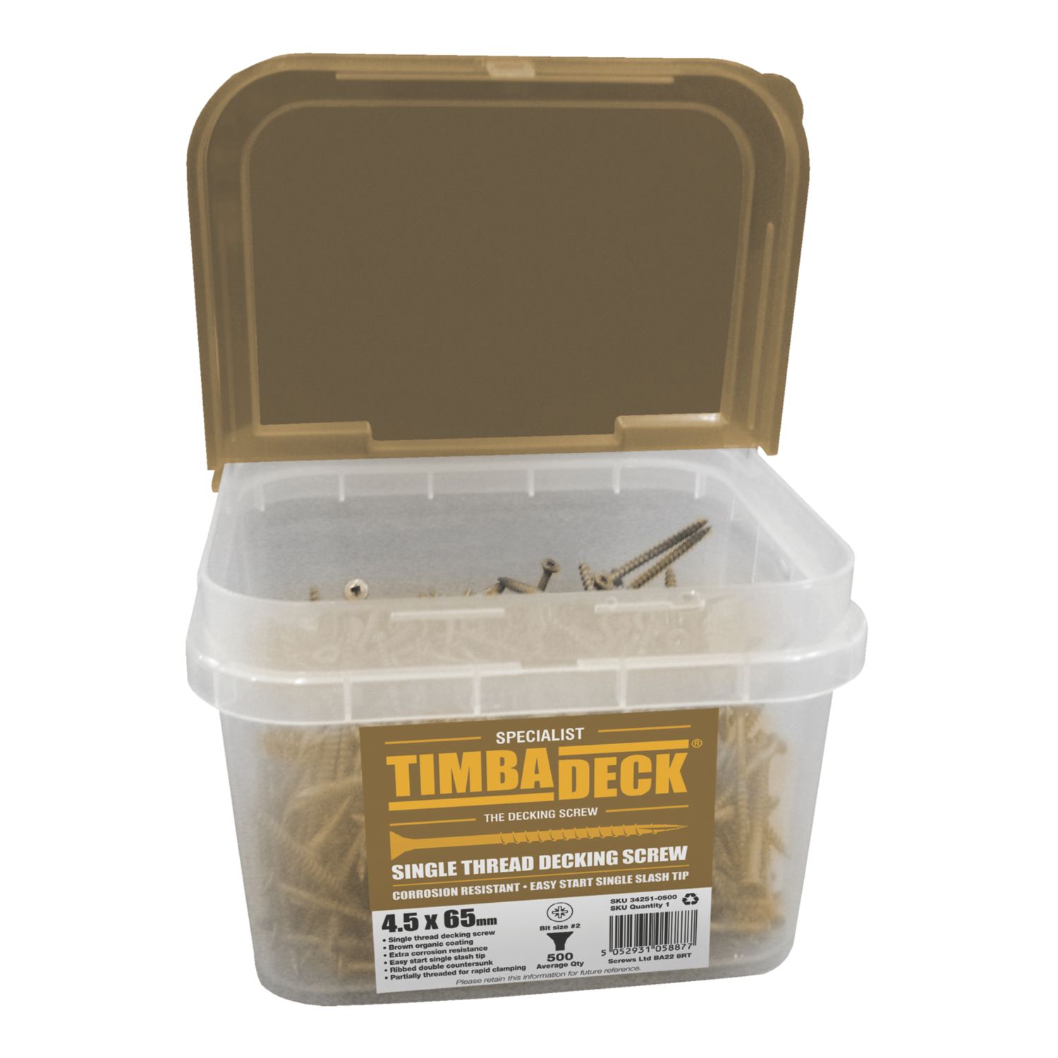 Timbadeck PZ Double-Countersunk Decking Screws 4.5mm x 65mm 500 Pack (34251)