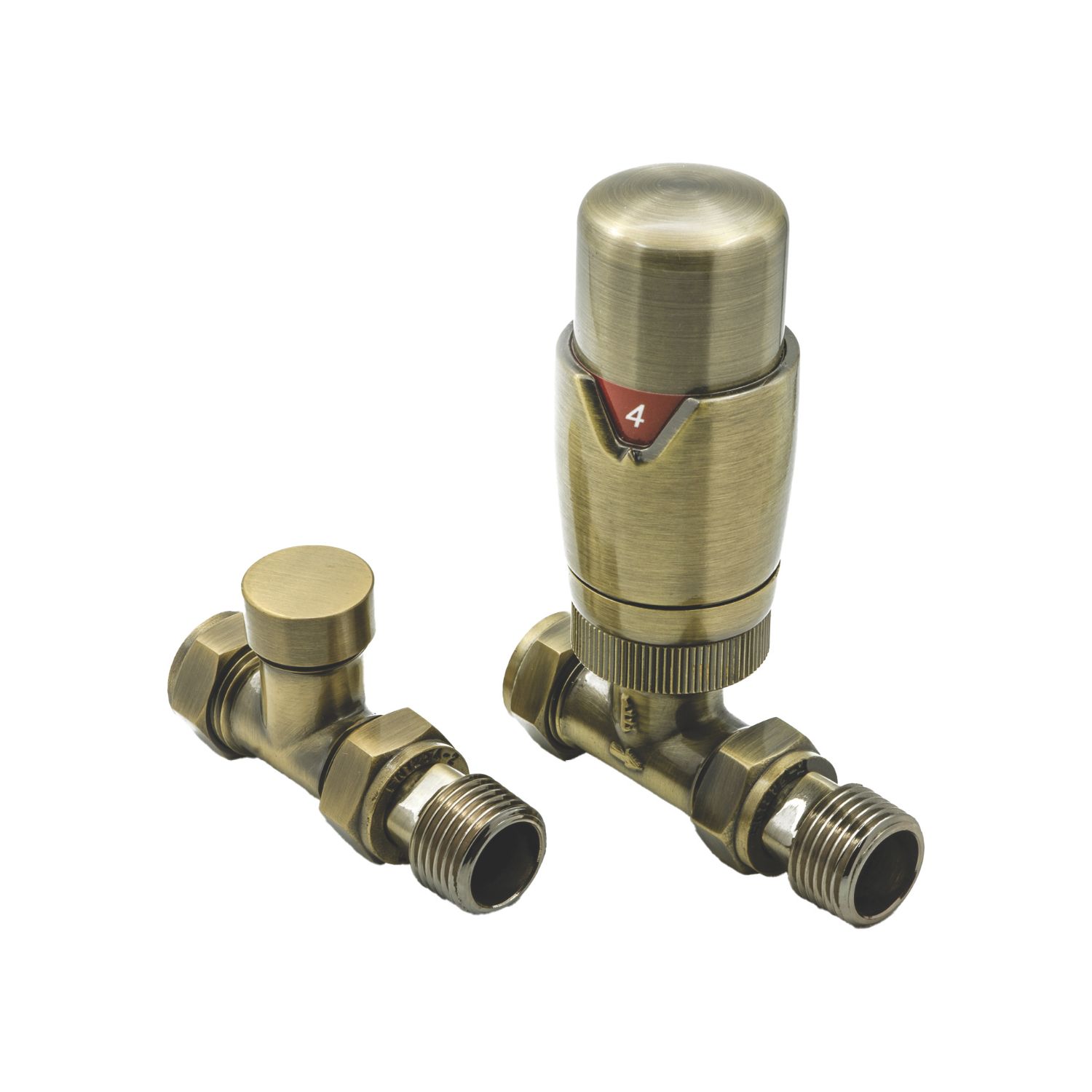 Reina Modal TRV 15mm x 15mm Bronze Straight & L/S Designer Thermostatic Radiator Valve & Lockshield (342EE)