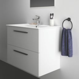 Ideal Standard i.life A Wall-Hung Vanity Unit with Black Handles & Basin Matt White 800mm x 440mm x 630mm