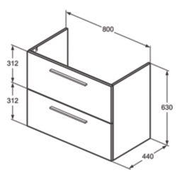 Ideal Standard i.life A Wall-Hung Vanity Unit with Black Handles & Basin Matt White 800mm x 440mm x 630mm