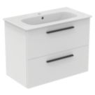 Ideal Standard i.life A Wall-Hung Vanity Unit with Black Handles & Basin Matt White 800mm x 440mm x 630mm