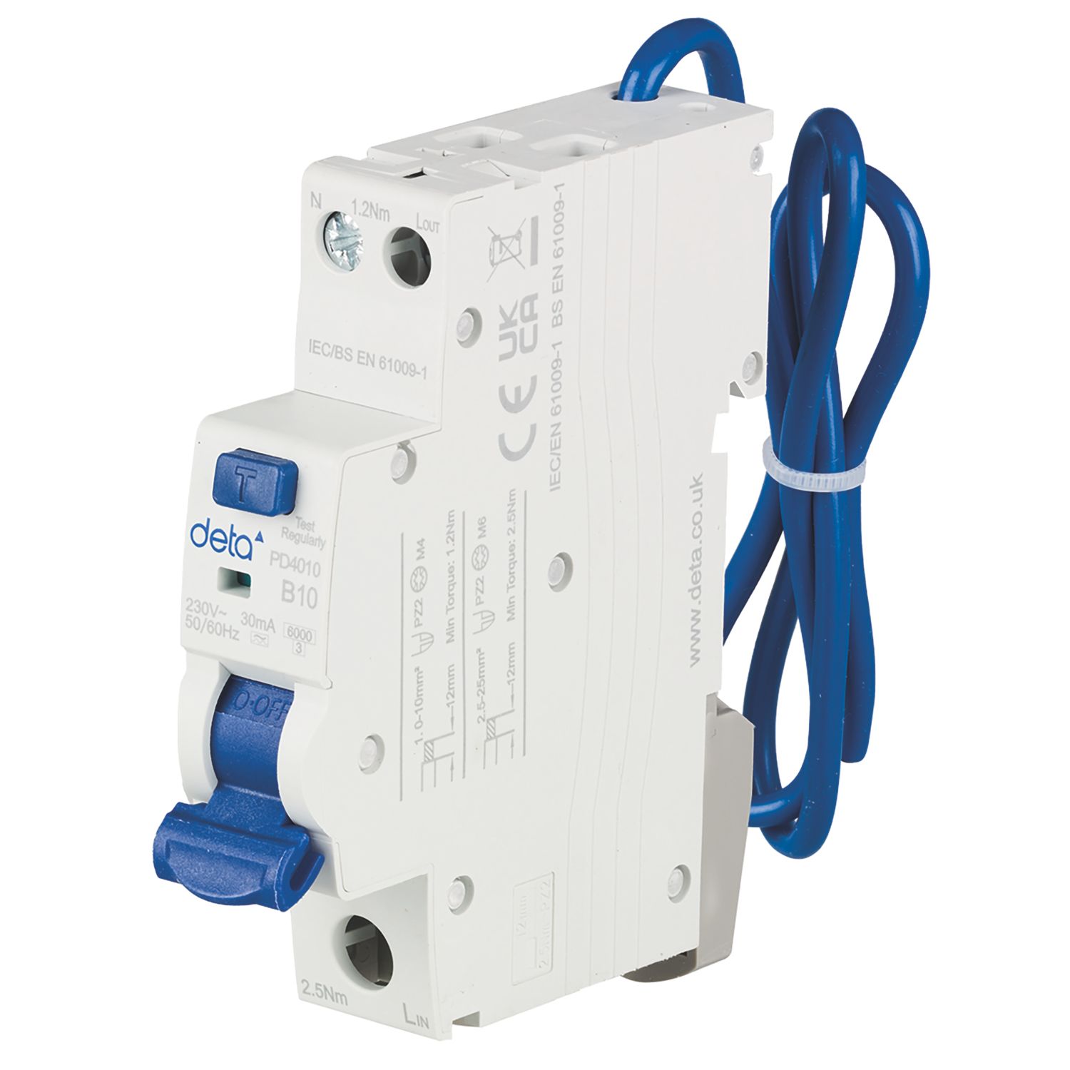Deta 10A 30mA Type A SP & N B Curve Mini RCBO (342PV)