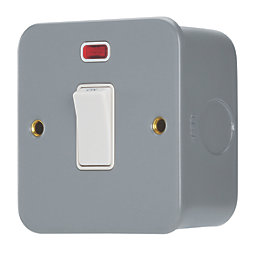 Contactum CLA3797 20A 1-Gang DP Metal Clad Control Switch with Neon with White Inserts