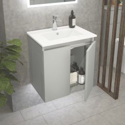 Newland  Double Door Wall-Mounted Vanity Unit with Basin Matt Pearl Grey 500mm x 370mm x 540mm