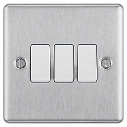 LAP  10AX 3-Gang 2-Way Light Switch  Brushed Stainless Steel with White Inserts