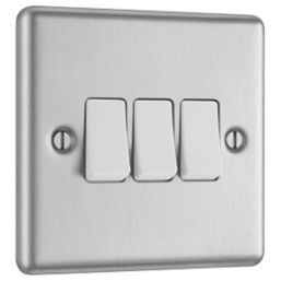 LAP  10AX 3-Gang 2-Way Light Switch  Brushed Stainless Steel with White Inserts