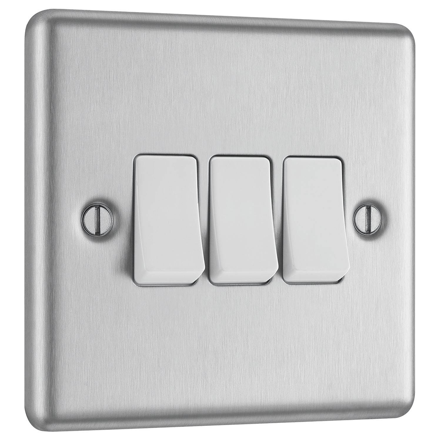 LAP 10AX 3-Gang 2-Way Light Switch Brushed Stainless Steel with White Inserts (34445)