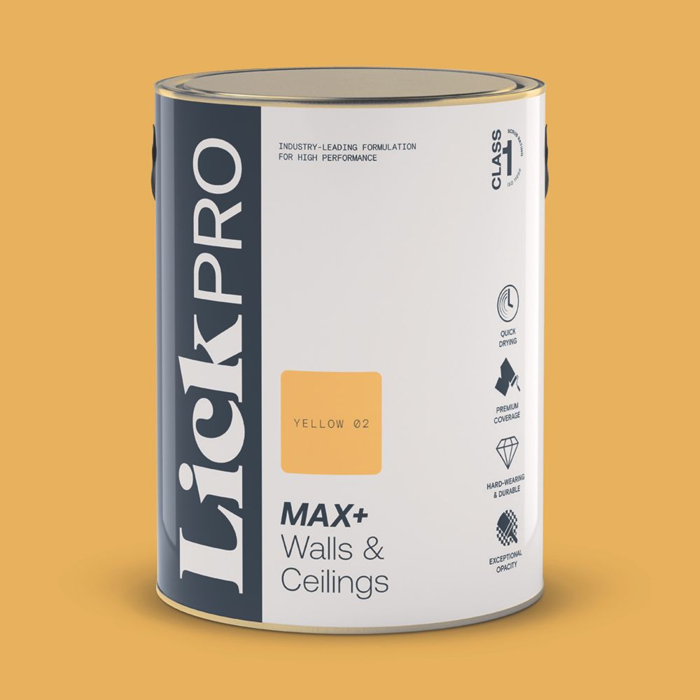 LickPro Max+ 5Ltr Yellow 02 Eggshell Emulsion Paint Screwfix