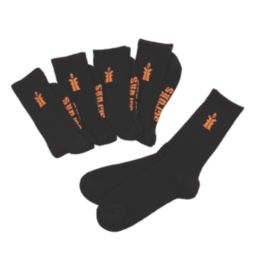 Scruffs Worker Reinforced Toe & Heel Socks Black 11-13 5 Pack