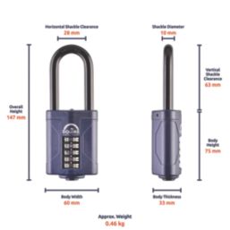 Squire CP60/2.5 Water-Resistant Long Shackle Combination  Padlock Blue 60mm