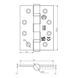 Smith & Locke  Brass Grade 13 Fire Rated Ball Bearing Door Hinges 102mm x 76mm 2 Pack