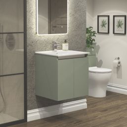 Newland  Double Door Wall-Mounted Vanity Unit with Basin Matt Sage Green 500mm x 450mm x 540mm