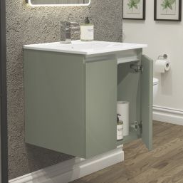 Newland  Double Door Wall-Mounted Vanity Unit with Basin Matt Sage Green 500mm x 450mm x 540mm