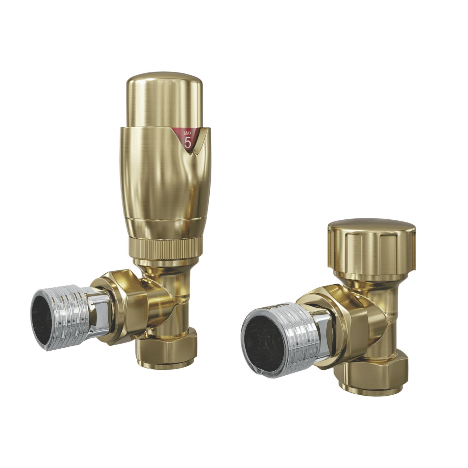 ETAL Danva 15mm x 1/2" Brushed Brass Angled Modern Thermostatic Radiator Valve & Lockshield (344RT)