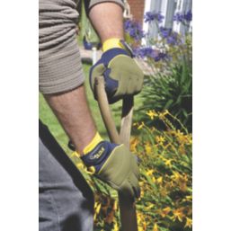 ClipGlove Shock Absorber   Synthetic Leather Gardening Gloves Navy / Khaki Medium