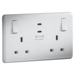 Knightsbridge  13A 2-Gang SP Switched Socket + 3.25A 65W 2-Outlet Type C USB Charger White