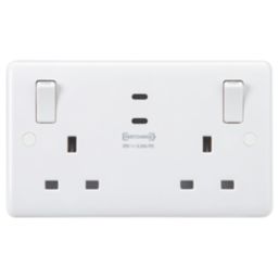 Knightsbridge  13A 2-Gang SP Switched Socket + 3.25A 65W 2-Outlet Type C USB Charger White