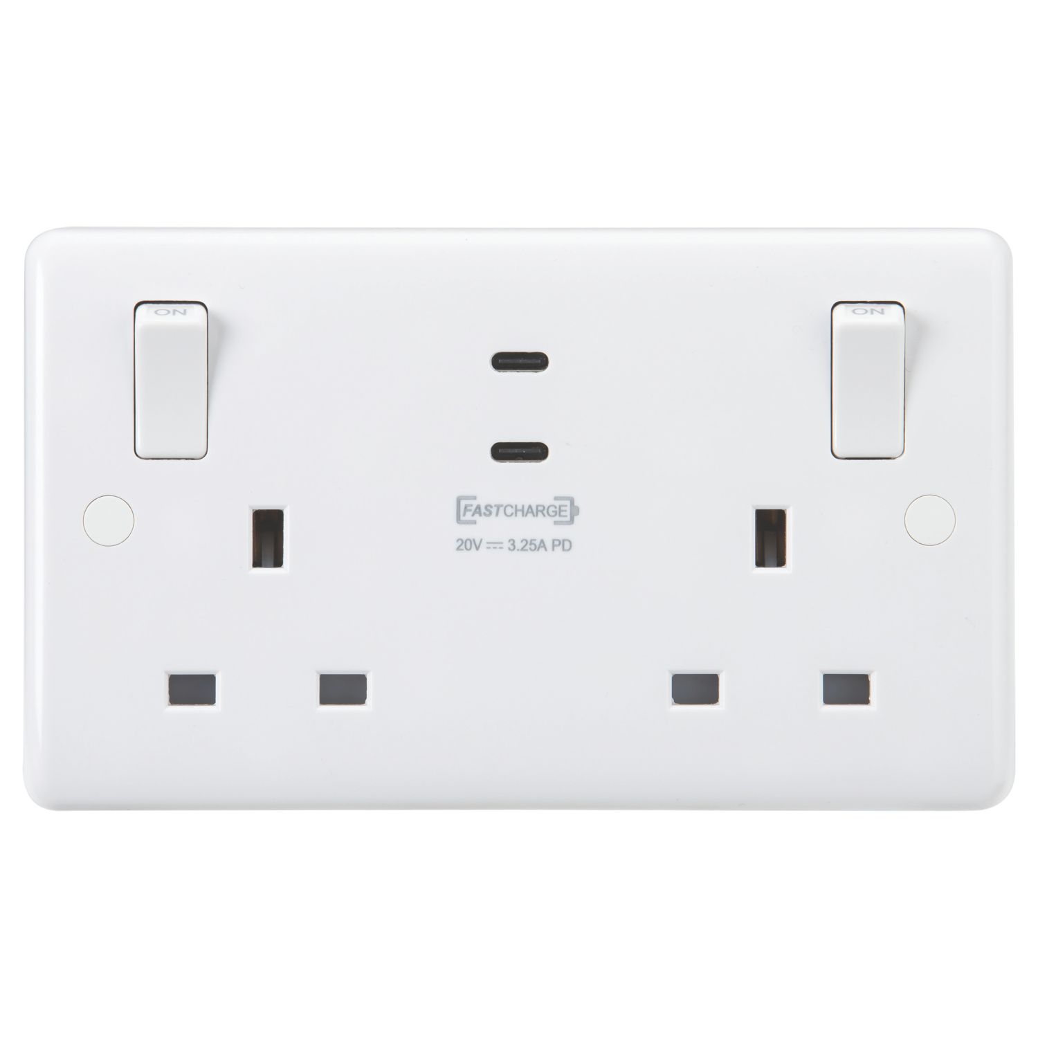 Knightsbridge 13A 2-Gang SP Switched Socket + 3.25A 65W 2-Outlet Type C USB Charger White (345CR)