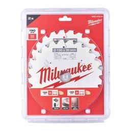 Milwaukee  Wood Circular Saw Blades 190mm x 30mm 24T 2 Pack