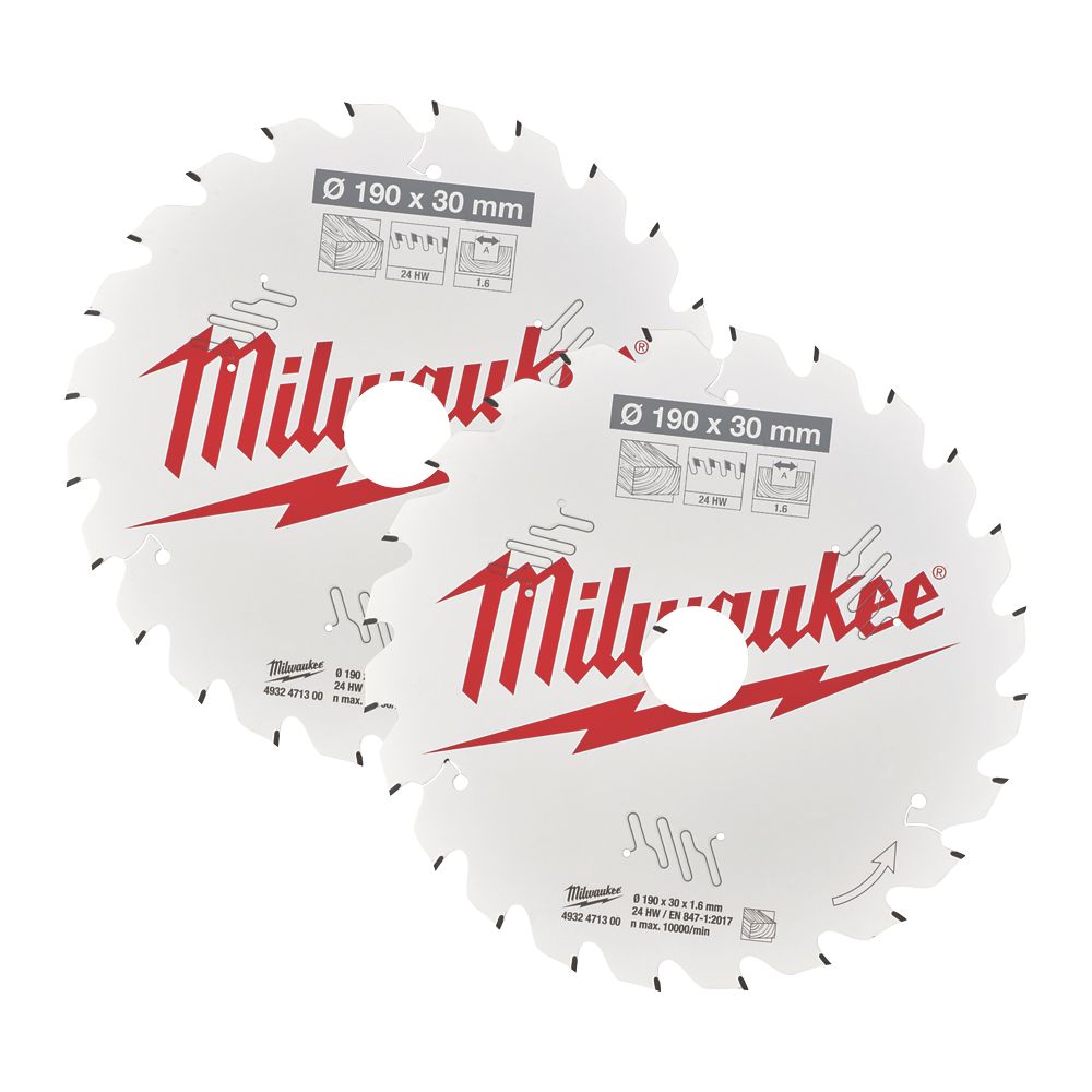 Milwaukee  Wood Circular Saw Blades 190mm x 30mm 24T 2 Pack