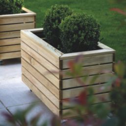 Forest Linear Rectangular Garden Planter with Wheels Natural Timber 800mm x 400mm x 496mm