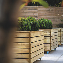 Forest Linear Rectangular Garden Planter with Wheels Natural Timber 800mm x 400mm x 496mm
