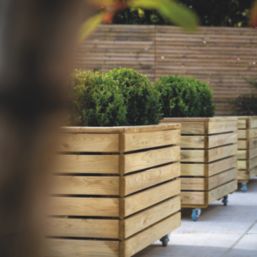 Forest Linear Rectangular Garden Planter with Wheels Natural Timber 800mm x 400mm x 496mm