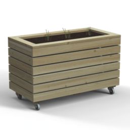 Forest Linear Rectangular Garden Planter with Wheels Natural Timber 800mm x 400mm x 496mm