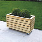 Forest Linear Rectangular Garden Planter with Wheels Natural Timber 800mm x 400mm x 496mm