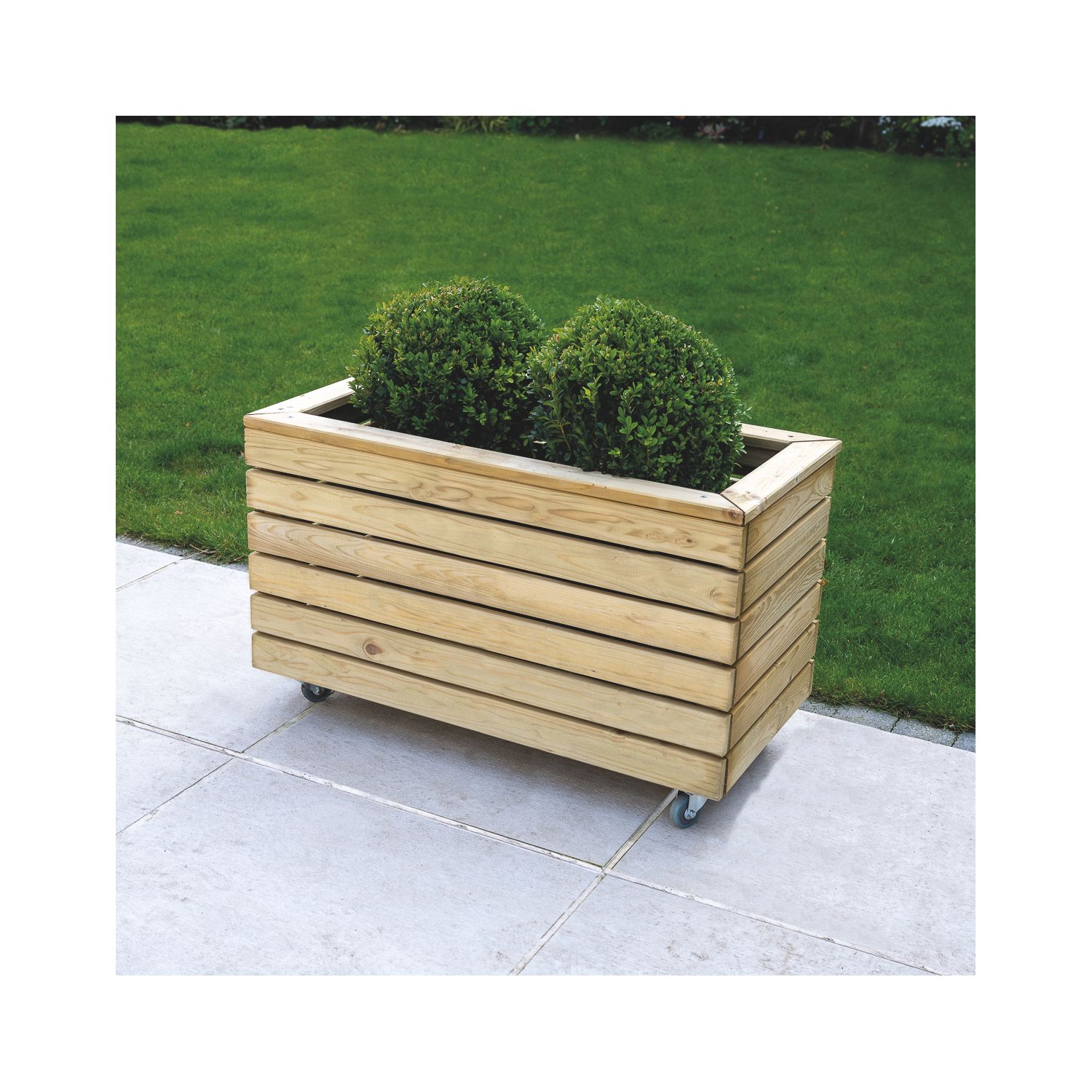 Forest Linear Rectangular Garden Planter with Wheels Natural Timber 800mm x 400mm x 496mm (345JN)