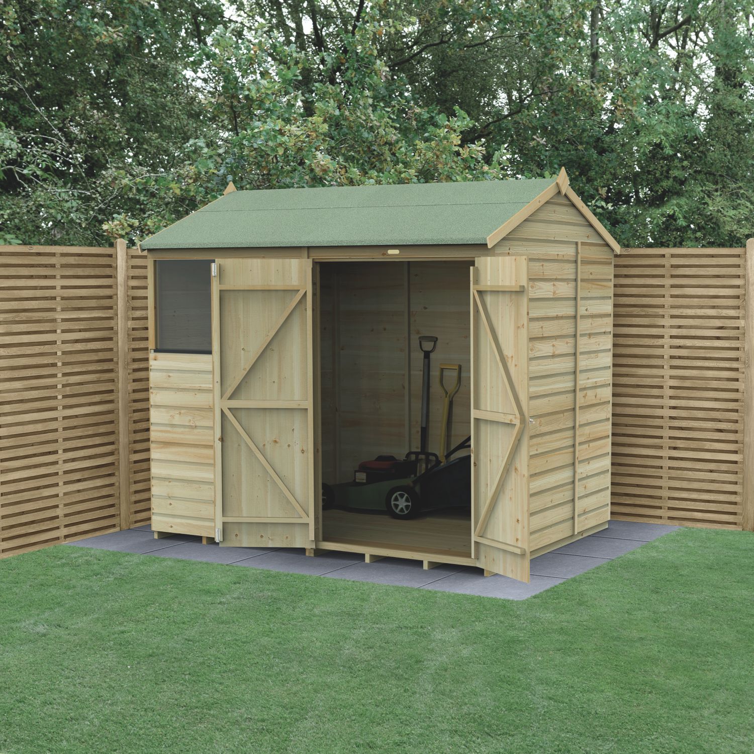 Forest Beckwood 7' 6" x 6' (Nominal) Reverse Apex Shiplap Timber Shed with Base (345RF)