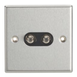 Contactum iConic 2-Gang F-Type Satellite Socket Brushed Steel with Black Inserts