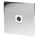 LAP  1-Gang Coaxial TV Socket Polished Chrome with White Inserts