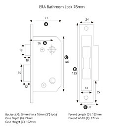 ERA Chrome Effect Bathroom Lock 76mm Case - 56mm Backset