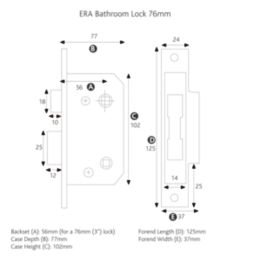 ERA  Chrome Effect Bathroom Lock 76mm Case - 56mm Backset