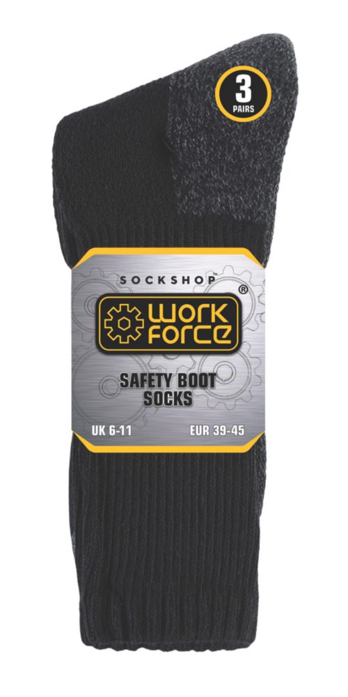 SockShop Heavy Duty Safety Boot Socks Black Size 6-11 3 Pairs - Screwfix