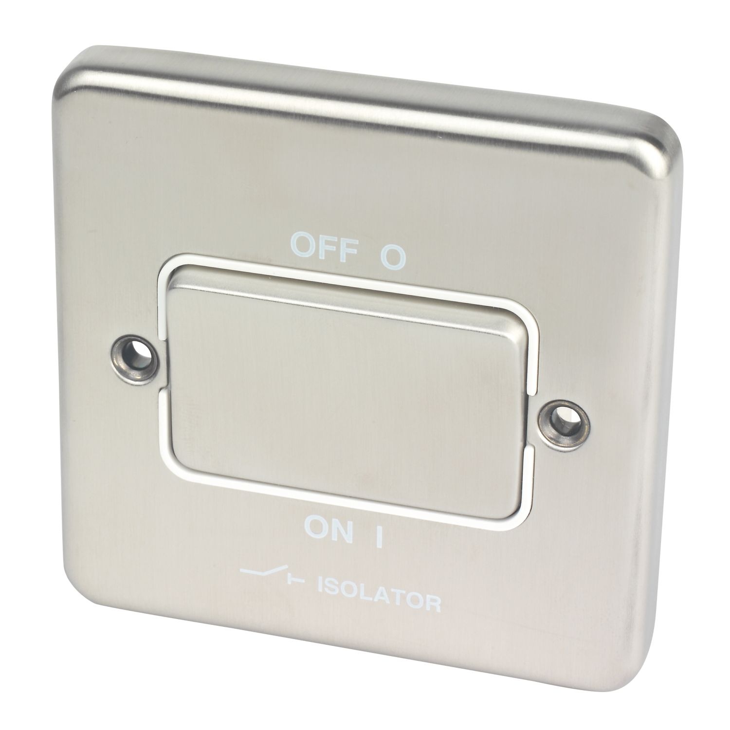 Hager Sollysta WRPS3PIBSW 10A 1-Gang 3-Pole Isolator Switch Brushed Steel with White Inserts (346AM)
