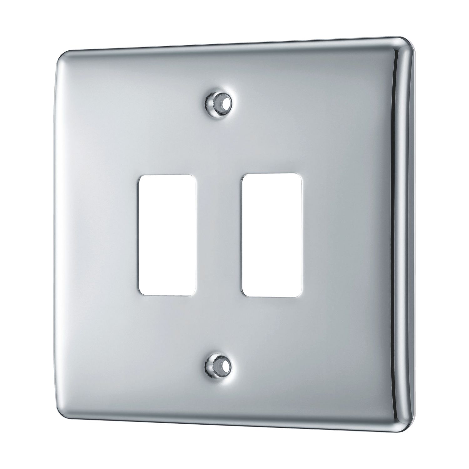 British General Nexus Metal Grid 2-Module Grid Faceplate Polished Chrome (346RF)