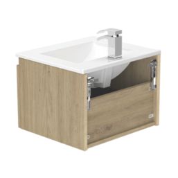 Newland  Single Drawer Wall-Mounted Vanity Unit with Basin Effect Natural Oak 500mm x 450mm x 370mm