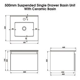 Newland  Single Drawer Wall-Mounted Vanity Unit with Basin Effect Natural Oak 500mm x 450mm x 370mm